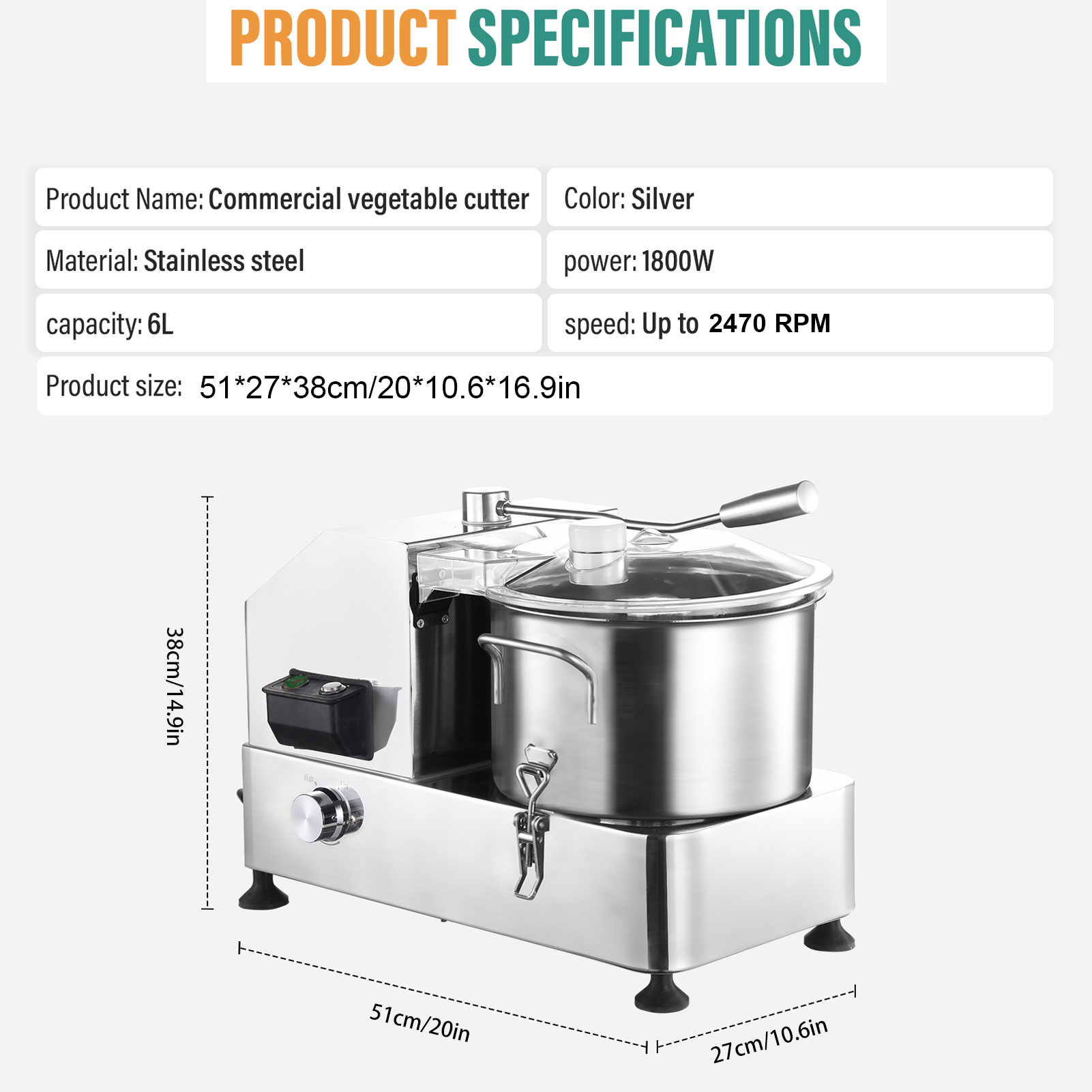 1800W 상업용 식품 분쇄기, 6L 용량, 속도 조절 - Food Slicer Machine Stainless 리뷰 및 가격